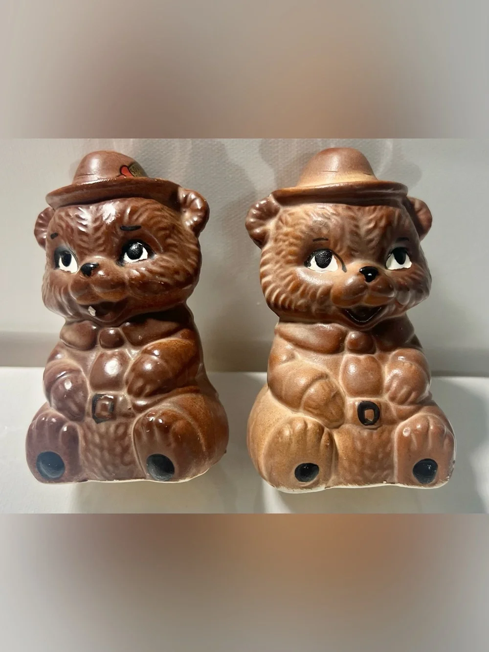 VTG Smokey the Bear Brown Salt and Pepper Shakers - Set of 2